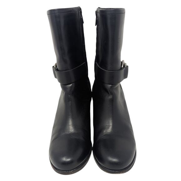Frye Black Leather Heeled Mid-Calf Boots Buckle Strap Size 11 - Picture 5 of 7